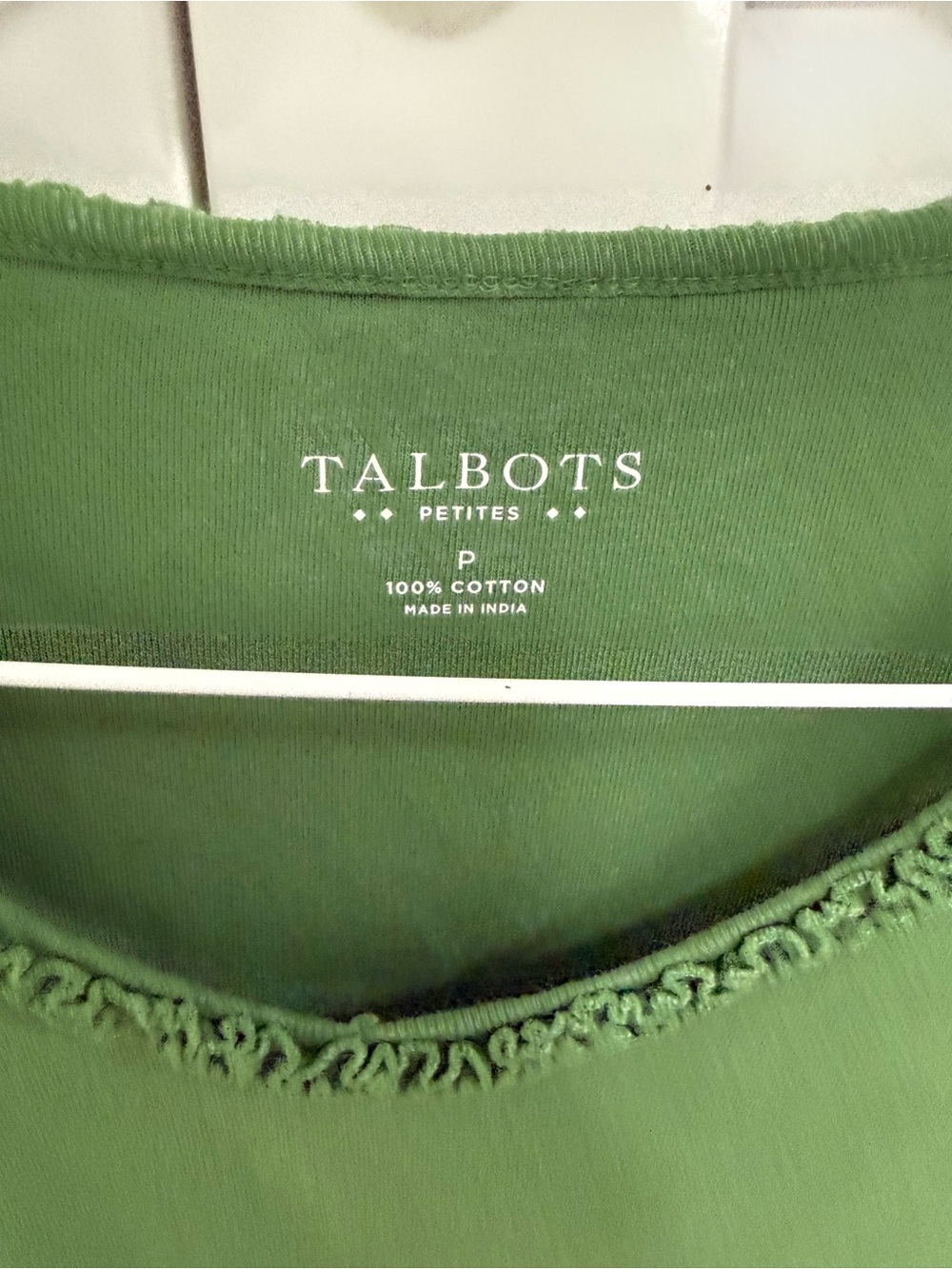 Talbots Green Short-Sleeve Ruffle-Neck Tee - Picture 3 of 4